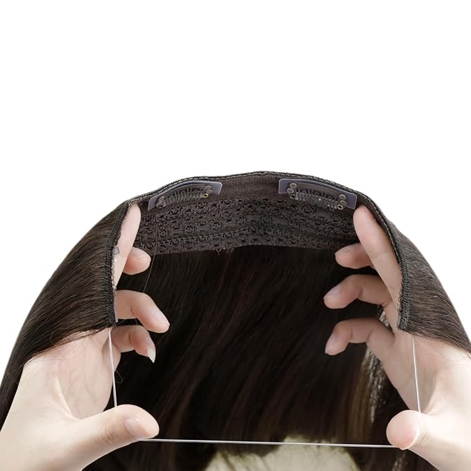 RUNATURE Invisible Wire Hair Extensions Real Human Hair 18 Inch, Wire Hair Extensions Brown One Piece 80g，Soft Silky Hair for Daily Wearing #2 Dark Brown