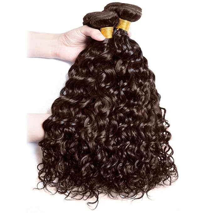 30 32 34 Inch Chocolate Brown Bundles Human Hair Color 4 Water Wave Bundles Niegmeag Hair Peruvian Virgin Remy Hair Extensions Brown Wet and Wavy Bundle