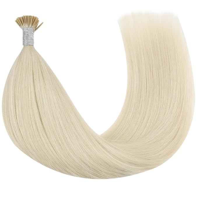 YoungSee I Tip Hair Extensions Human Hair Blonde Itip Hair Extensions Platinum Blonde 20 Inch 50s 50g Invisible I-Tip Extensions Add Length and Volume