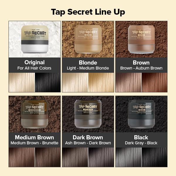I DEW CARE Biotin Clarifying Dry Shampoo - Tap Secret Original Trio Set | Strengthening & Volumizing, Powder Type, Refillable, Non-aerosol, Brunette, Korean Ginseng, Stocking Stuffers, 0.26 Oz * 3ea