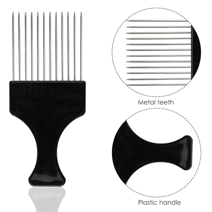 DaKuan 4 Pack Wide Tooth Afro Picks | Metal Detangling Comb for Natural Curly Hair, Braids, Wigs & Weaves | Gentle on Scalp, Strong Plastic Handle (Black)