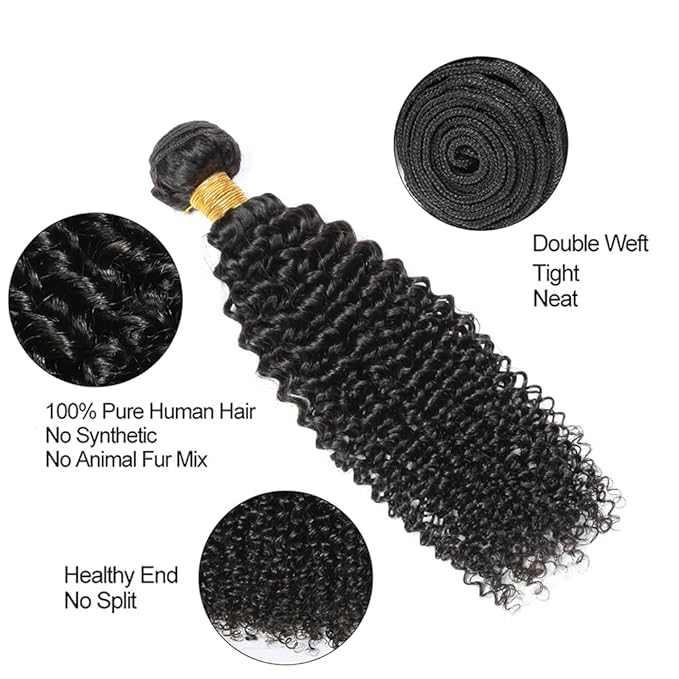Bundles Human Hair Color 1B Kinky Curly Bundles Niegmeag Brazilian Virgin Remy Hair Single Bundle 22 Inch Double Weft Soft and Silky Natural Black Curly Bundle Hair Weave
