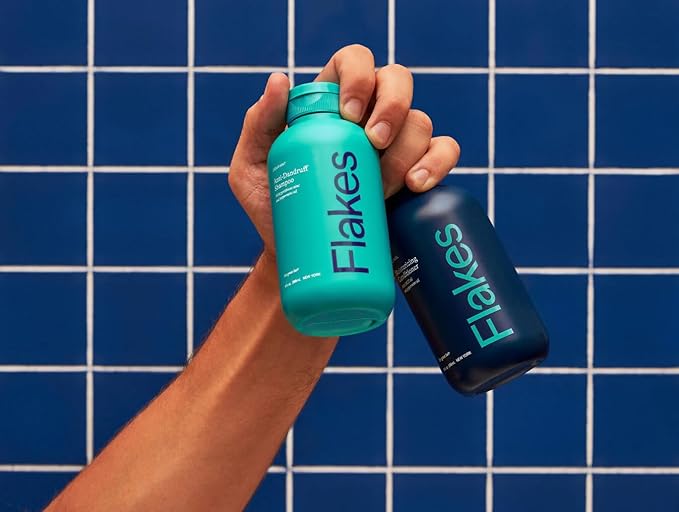 Flakes Anti Dandruff Shampoo and Conditioner Set for Men with Scalp Massager | Dry, Flaky, & Itchy Scalp Shampoo | Sulfate and Paraben Free | Hydrating Shampoo & Moisturizing Conditioner | 9 fl oz