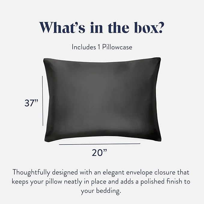 Brooklinen Mulberry Silk Pillowcase – 100% Pure Silk Pillow Case, Soft & Durable, Anti-Friction Comfort, Hight Quality Smooth Texture – Machine Washable & Breathable – King Size (Carbon)