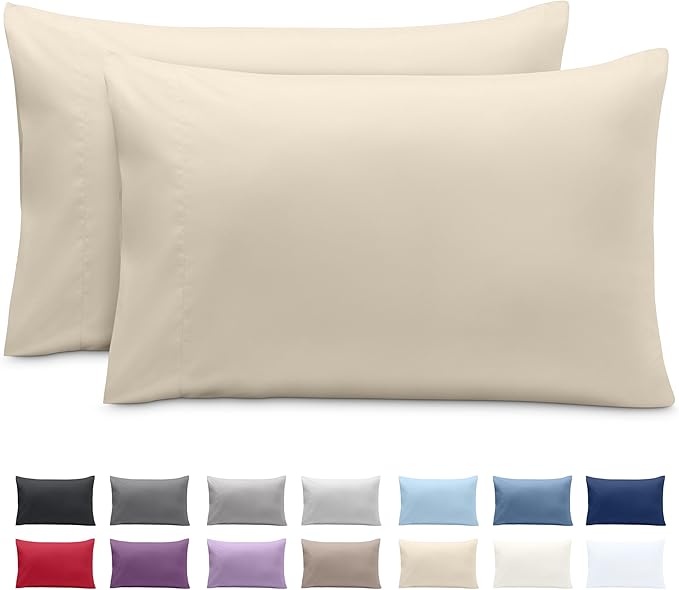 Bare Home Microfiber Pillow Cases - King 20x36 - Cooling Pillowcases - Double Brushed - Easy Care - Envelope Closure (King Pillowcase Set of 2, Sand)