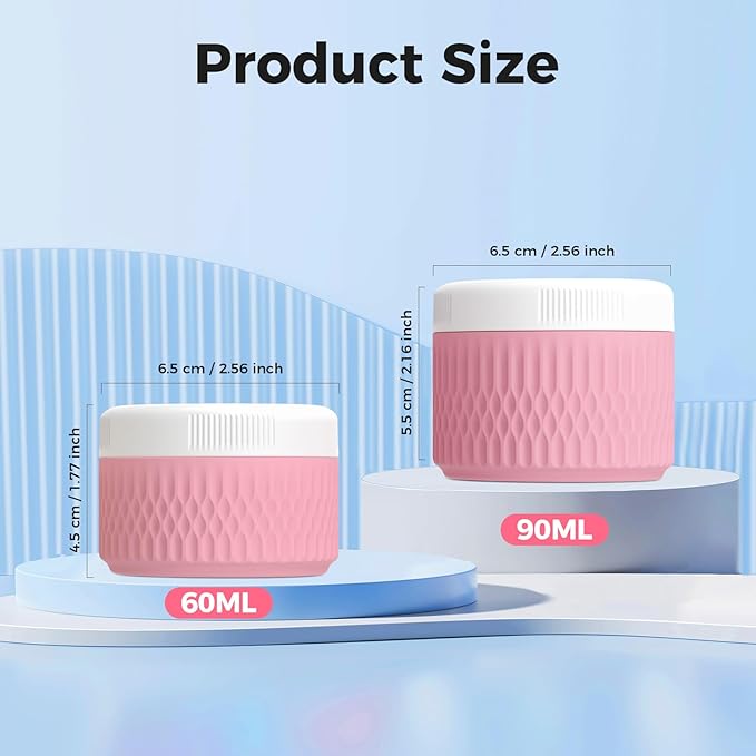 BPA Free Silicone Cream Jars - TSA Approved 3oz Travel Size Containers, Leak-proof with Lid for Cosmetic, Face, Hand, Body Glitters