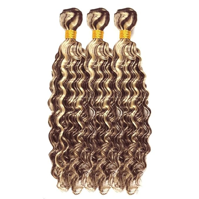 24 26 28 Inch Blonde Bundles Human Hair Highlight Deep Wave Bundle 2 Tone Brown Mixed With Blonde Bundles Niegmeag Brazilian Virgin Remy Hair Extensions 300g