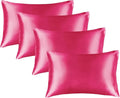 BEDELITE Satin Pillowcase for Hair and Skin, Super Soft Similar to Silk Pillow Cases 4 Pack with Envelope Closure, Cooling Pillowcases for Women Men (20"x40" King Size, Hot Pink)