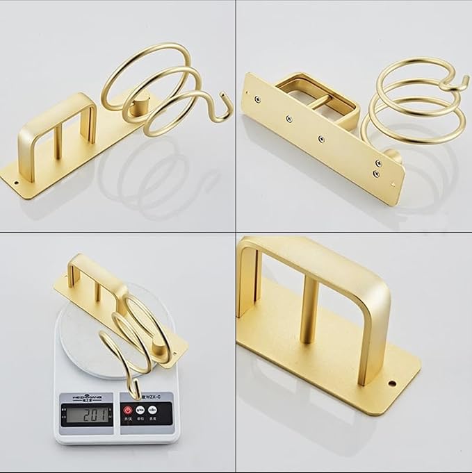 YUET Hair Dryer Holder Hairdryer Straightener Station Wall Mounted Spiral Shelf Bracket Stand Hanger Organizer Blow Storage with Cable Tidy Rack for Dressing Table Bathroom Professional Gold Brass