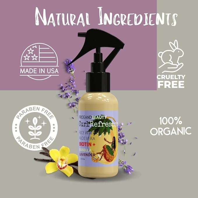 Rice Water For Hair Growth - Hair & Scalp Treatment, Rosemary Water Spray For Hair Growth, Infused with Biotin, Vegan Non-Greasy Spray Naturally Thicker hair. (Vanilla + Cedarwood, 4 OUNCES) (8 OUNCES, Lavender vanilla)