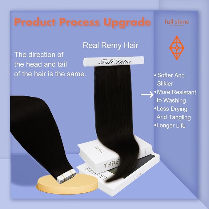 Full Shine Black Tape in Hair Extensions Human Hair 28Inch Human Hair Extensions Tape in 50G Long Silky Straight Extension Color 1 Jet Black Seamless Skin Weft 20Pcs Real Remy Soft Extension