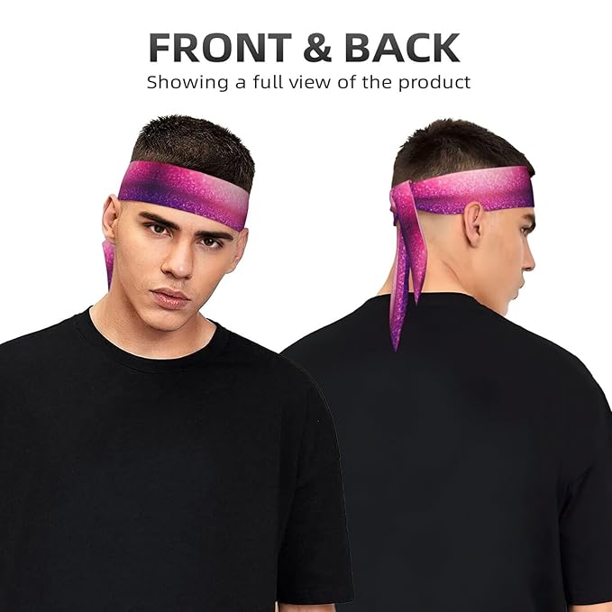 Men Women Beauty Skinny Sports Sweatbands Head Accessories for Running Fitness Shower, Long Multi Style Pink Glitter Pattern Head Ribbon Headwear
