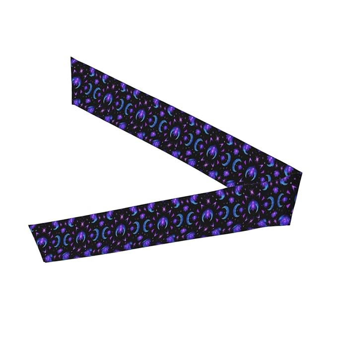 Boys Girls Sports Sweatbands, Boho Style Long Hair Band for Running Travel Spa, Lovely Trippy Purple Goth Moon Crystals Black Sky Headdress Hair Decor