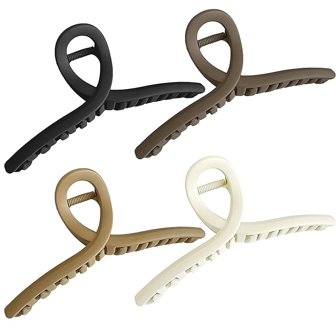 Big Hair Claw Clips 4-Pack 4.3" Non-Slip Hair for Women and Girls with Long, Thick Hair Jelly & Matte Clips (Oval-C 4pcs 4.3")