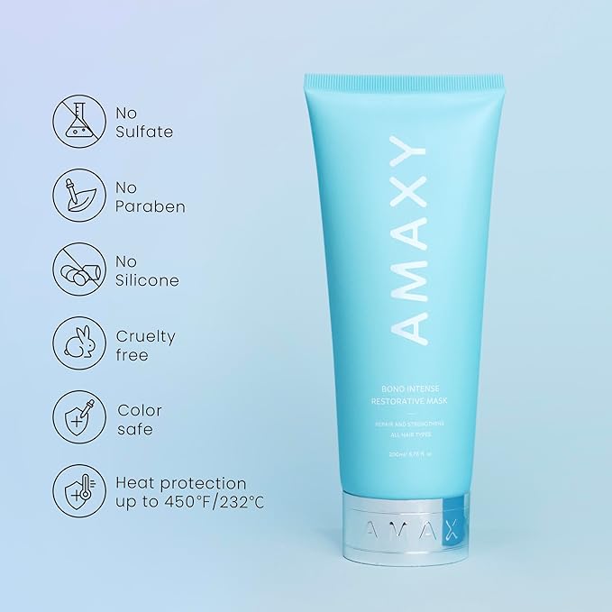 AMAXY Bond Intense Restorative Hair Mask – Deep Conditioning Treatment for Dry, Damaged Hair – Keratin-Enriched Formula for Frizz Control & Split End Repair – Sulfate-Free – 6.76 fl oz