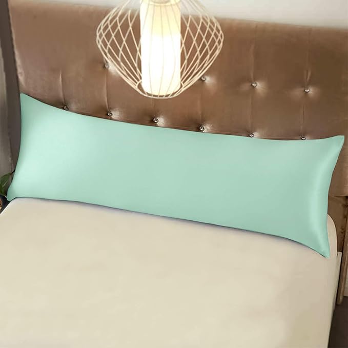 NTBAY Zippered Satin Body Pillow Pillowcase, Silky Slip Cooling Body Pillow Cover, Long Side Hidden Zipper, 20x54 Inches, Cyan