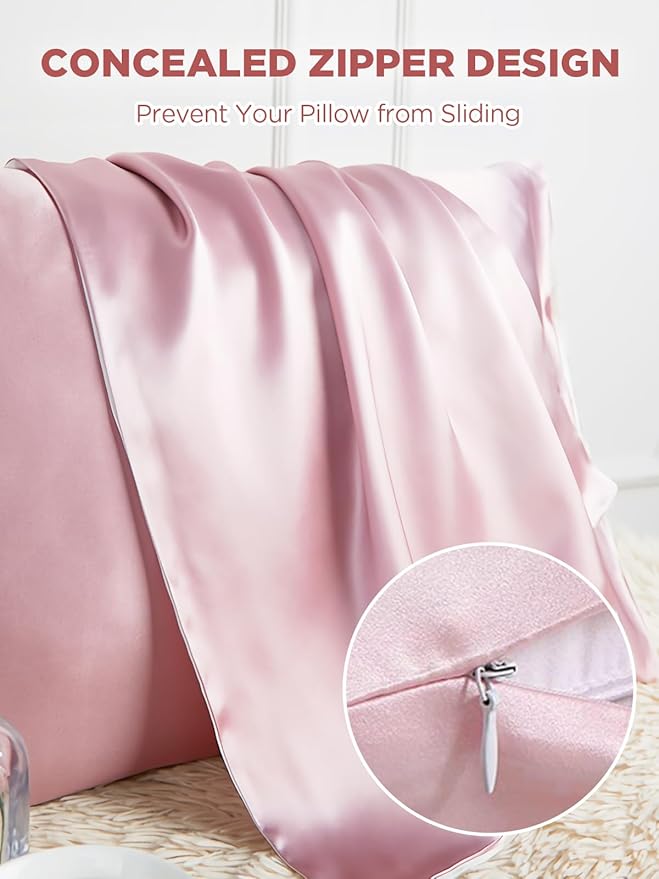 Mulberry Silk Pillowcase for Hair and Skin, SGMSILK 22 Momme Natural Silk Pillow Cases with Zipper, 6A Soft and Smooth Single Sided Pure Silk Pillow Cover (Soft Pink, Queen 20"x30")