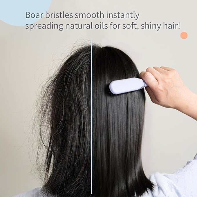 Uffy MiniPop Travel Hair Brush – Mini Folding Boar Bristles for Women, Men & Kids | Kid-Friendly Compact Comb for Wet & Dry Hair, Curly or Straight | Pocket-Size Detangler - Coral Pink on Soft Grey