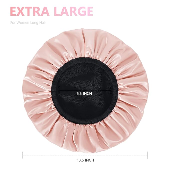 Aquior Shower Cap,Shower Cap for Women Reusable, Triple Layer Waterproof Bath Cap,Silky Satin Outer Layer Terry Lining, Extra Large for Women Long Hair(Champagne)