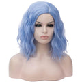 BUFASHION 14" Women Short Light Blue Kinky Straight Cosplay Synthetic Wigs With Air Bangs 46 Colors Available (Light Blue)