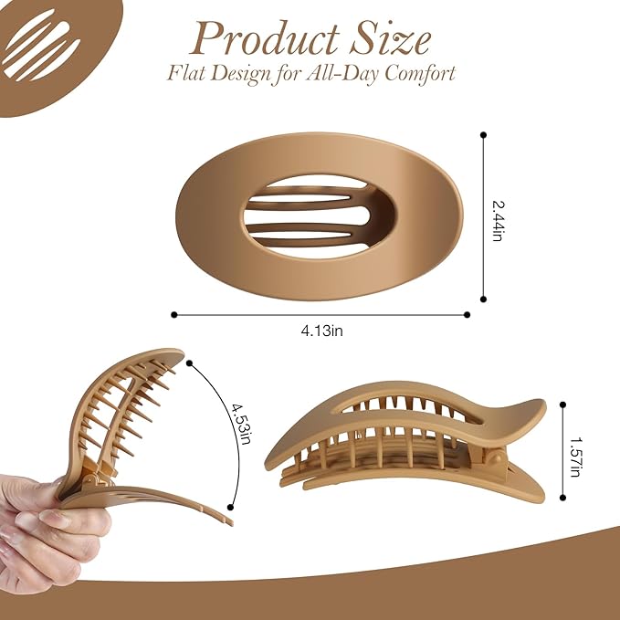 Upgraded 8 Pack French Flat Hair Clips for Women Girls, Matte Lay Flat Claw Clips, Large No-Slip Claw clips for Thick & Thin Hair, Strong Hold Styling Barrettes Accessories for Daily Styling