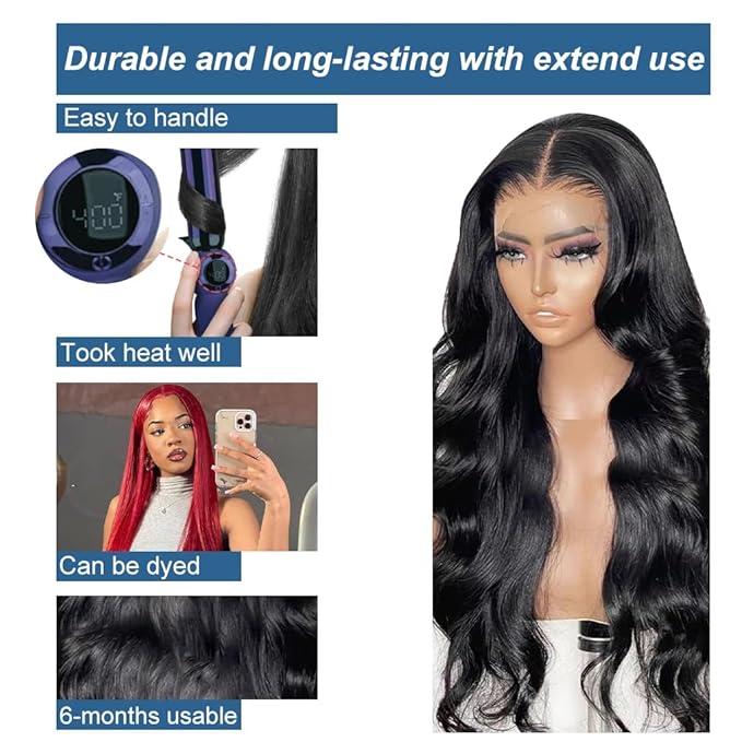 13x6 Lace Front Wigs Human Hair Body Wave Wig, 100% Human Hair [2-year life] 28 Inch Body Wave Lace Front Wigs Natural Black Color HD Lace Frontal Wigs for Black Women 200% Density