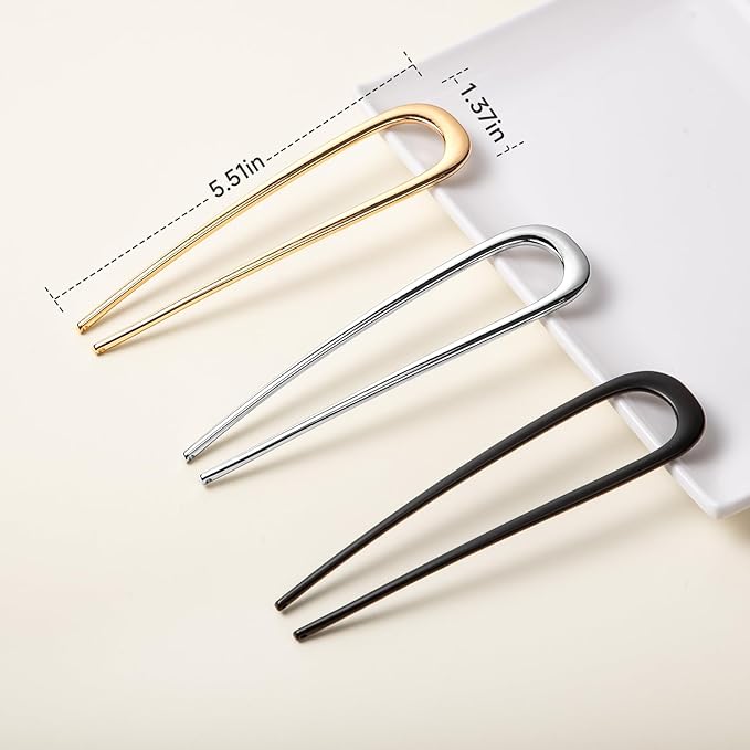 3 PCS French Hair Pins for Women - French Twist and Buns, Elegant Gold Hair Accessories
