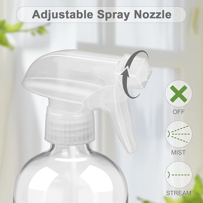 2 Pack Glass Spray Bottles with Silicone Sleeve, 16 oz Empty Refillable Containers with Adjustable Spray Nozzles, Spray Bottles for Hair, Cleaning Solutions and Plants Blue