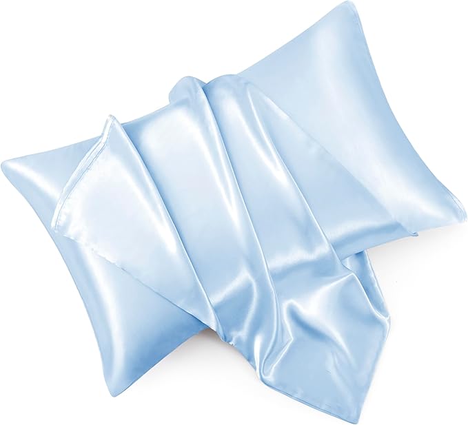 Light Blue King Size Satin Pillowcase Set of 2 with Envelope Closure,Light Blue Silk Pillowcase for Hair and Skin (20x36)