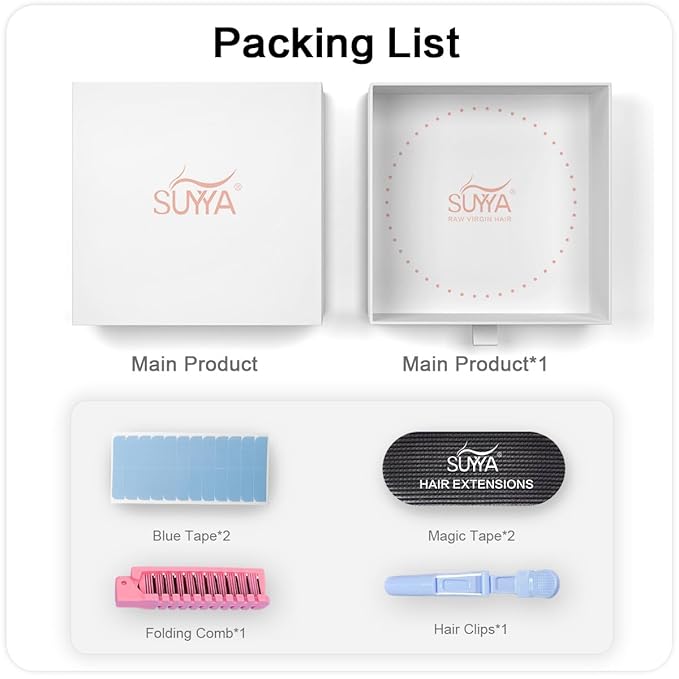 SUYYA Invisible Tape in Hair Extensions Human Hair Seamless Injected Hand-Tied Pro Virgin Human Hair Tape Ins Balayage Natural Black to Chestnut Brown 20PCS 50G/Pack Straight(18 inch #P1B/6/T1B)