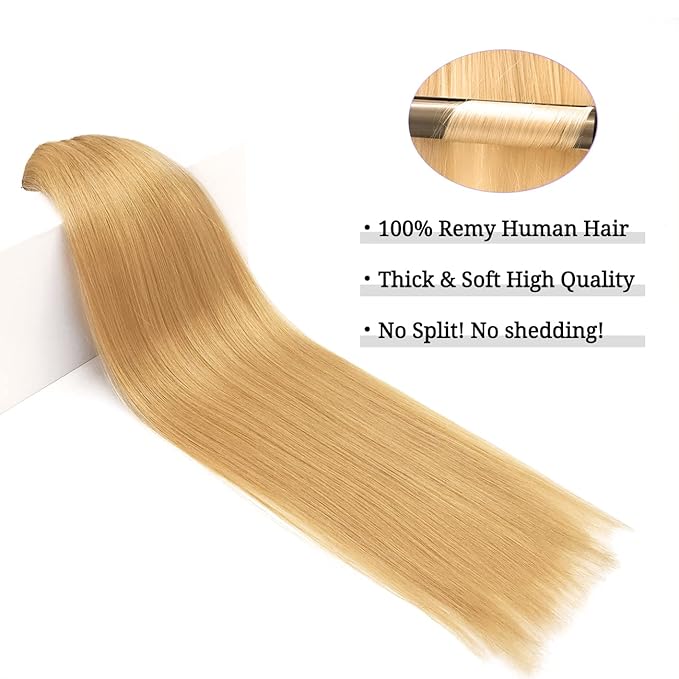 DOORES Real Human Hair Extensions, Honey Blonde 24 Inch 7pcs 120g, Clip in Remy Hair Extensions - Thick, Silky, Straight