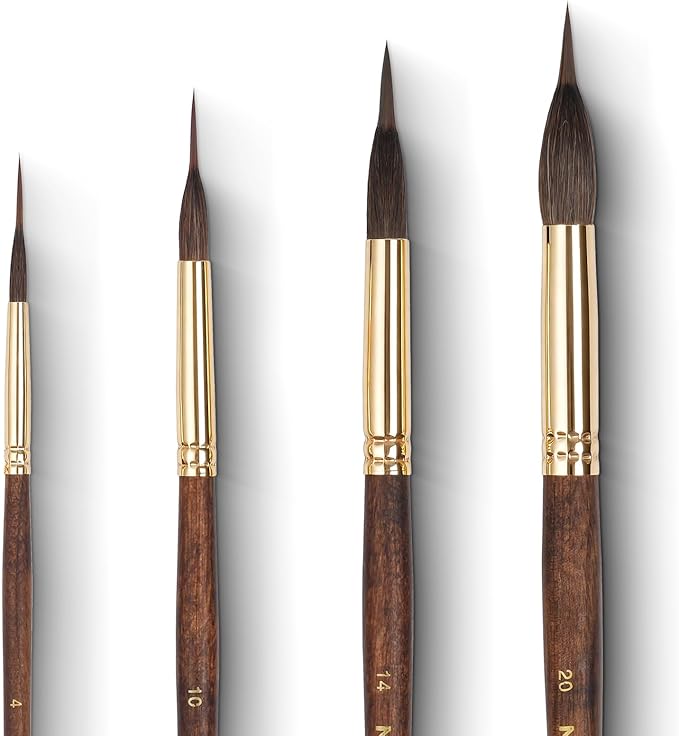 Nicpro 4 PCS Watercolor Brushes Professional, Extended Needle Point Brush Set, Sable Watercolor Brushes with Synthetic Extra Long Tip for Fine Detailing - Watercolor Acrylic Gouache Inks Painting