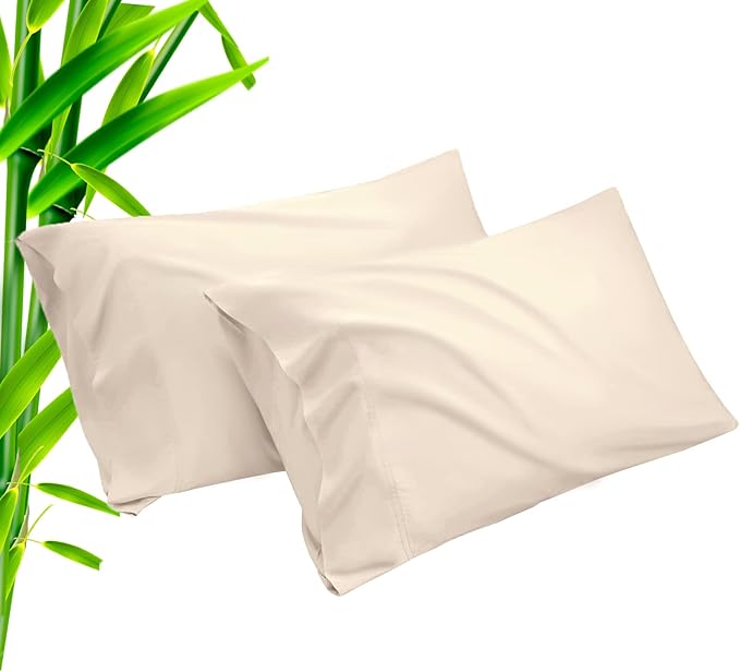 Pillow Cases Queen Size 2 Pack, Bamboo Rayon Cooling Pillowcases with Envelope Closure, Cool Breathable Pillow Case for Hot Sleepers & Night Sweats, 20x30 inches, Khaki