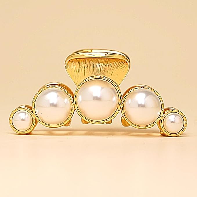 SHE'S FREE STYLE JUST FOR YOU Baroque Pearl Hair Claw Clip, Vintage Golden Claw, 2.6 Inch Medium Size, French Style Hair Accessory for a Classic, Elegant Look