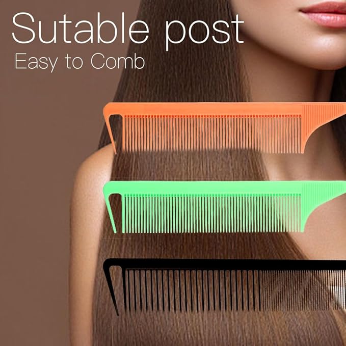 3-in-1 Rat Tail & Pintail Comb Set - Carbon Fiber & Stainless Steel Teeth for Braids, Barber Styling & Salon Use (Orange, Green, Black)