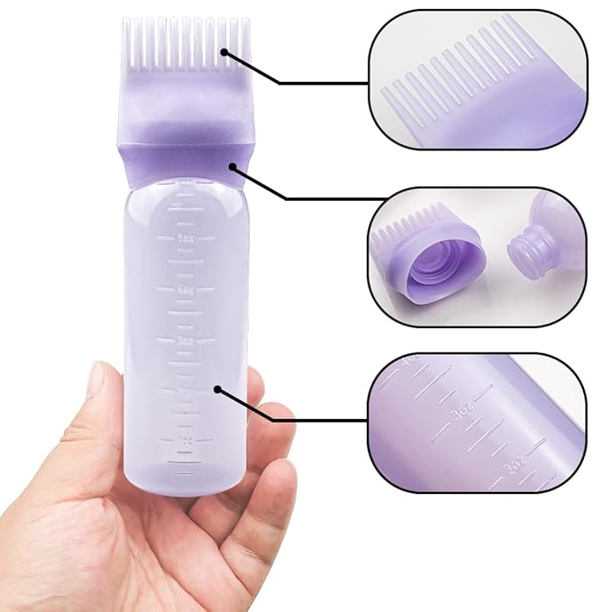 4 PCS Root Comb Applicator Bottle,Hair Oil Applicator Bottle for Hair Dye Shampoos Salons.6oz（purple）