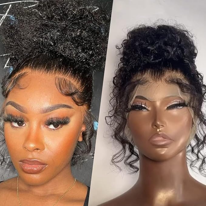 250% Density Deep Wave Human Hair Wig 13x6 Mongolian Lace Front Deep Curly Lace Front Wigs Human Hair Pre Plucked Deep Wave Frontal wig For Black Women Full And Thick (28 Inch, 13x6 Wig)