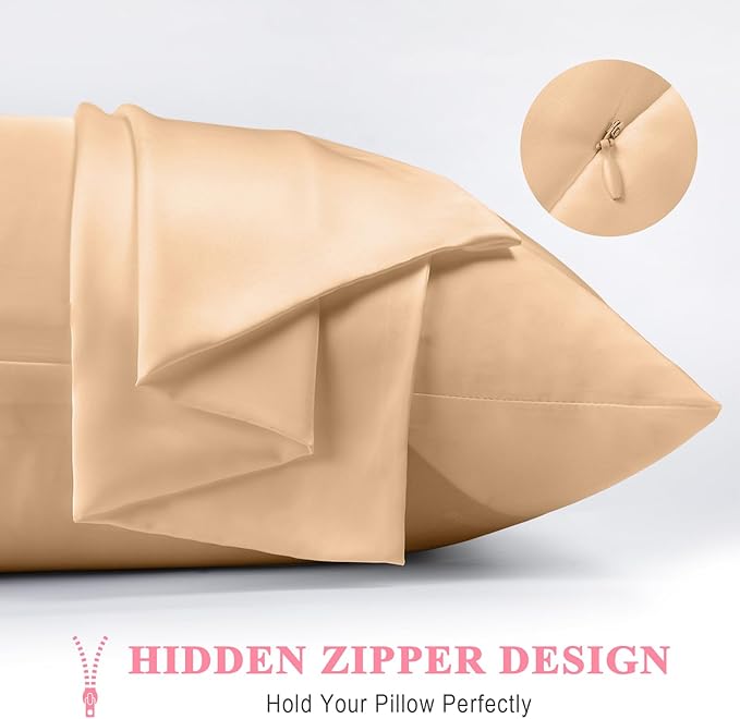 100% Pure Silk Pillowcase 2 Pack for Hair and Skin, Both Sides 23 Momme Grade 6A+ Mulberry Silk Pillowcases with Hidden Zipper, Soft&Smooth Cooling Pillow Cases (Champagne, Standard 20x26)