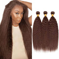 30 32 34 Inch Color 4 Bundles Human Hair Dark Brown Kinky Straight Bundles Niegmeag Brazilian Virgin Soft and Sikly Remy Hair Extensions Dark Brown Color