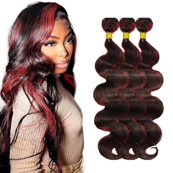 99j Bundles Human Hair P1B99j Body Wave Bundles 2 Tone Black and Burgundy Bundle 12 12 12 Inch Peruvian Unprocessed Virgin Remy Hair Extensions