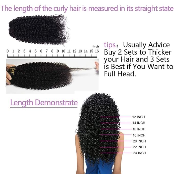 Curly Clip In Extension Human Hair 3C 4A Kinky Curly Clip Ins Full Head for Black Women Brazilian Remy Human Hair Natural Color 8Pcs with18clips 120g/Set (16 inch, curly wave)