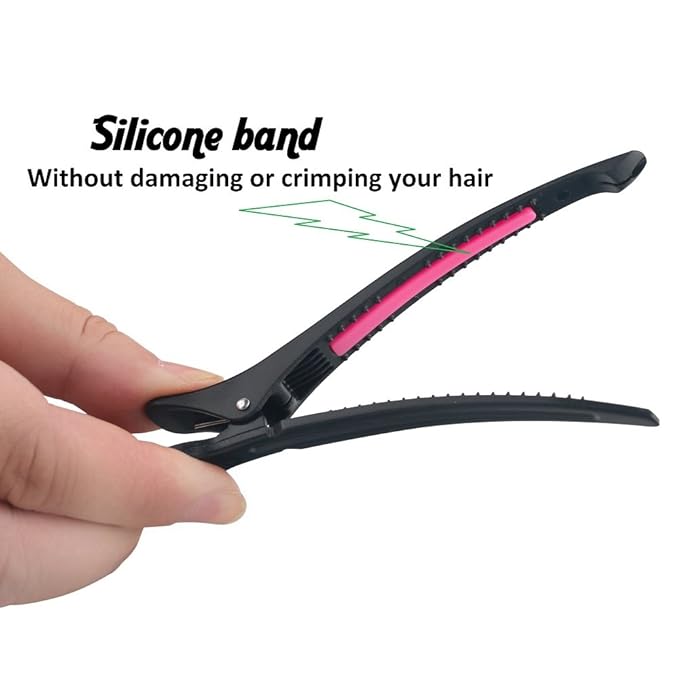 6Pcs/set Pinup Plastic Duck Bill Hair Clips for Sectioning Hair - Professional Non Slip Silicone band Clips Salon DIY Accessories Hairpins Hairgrip for Women(Blcak-Style2)