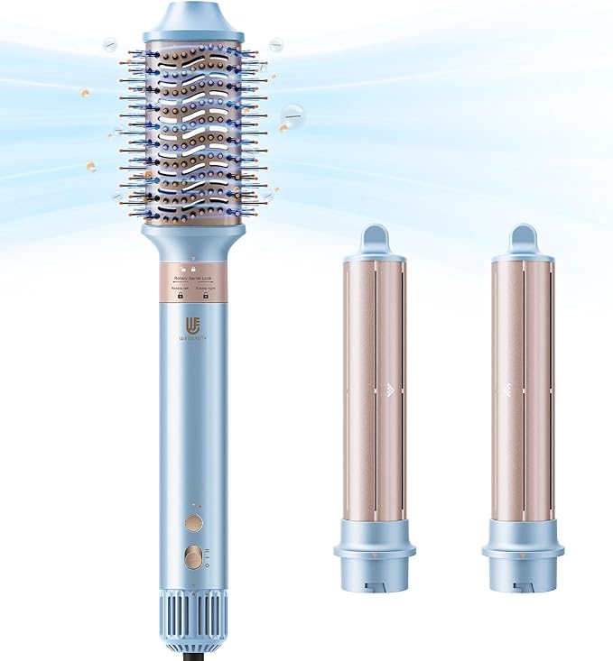 Webeauty Hot Air Styler, Blow Dryer Brush, Auto Hair Wrap Curling Irons Hot Air Brush Negative Ionic Airflow Hair Curlers, Multi Styler for Volumizing, Straight, Wavy, Curly Hair, Blue Pink