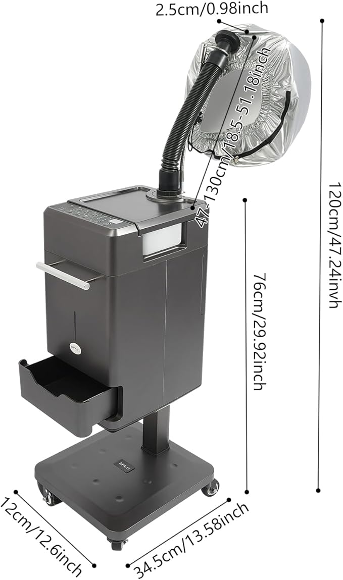 Nano Steamer for Hair, 500w Micro Mist Salon Treatment Hair Steamer Machine, Professional Nano Hair Steamer Machine Color Processor Beauty Salon Nano Hair Steamer with Hose Attachment, Caps