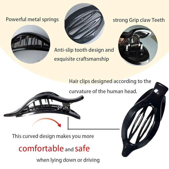 4Pcs Hair Clips,Flat Hair Clips for Women,Duckbill Hair Clip,Large Glossy No-Slip Claw Barrettes,Flat Claw Clips for Women for Thick Hair and Thin Hair