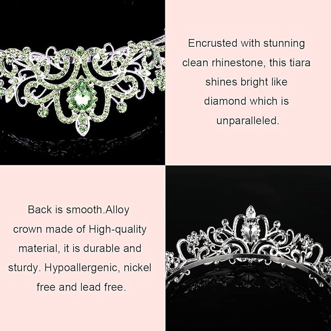 Didder Silver Tiaras and Crowns for Women - Elegant Green Crystal Princess Crowns for Girls - Bridal, Wedding, Prom, Birthday Party
