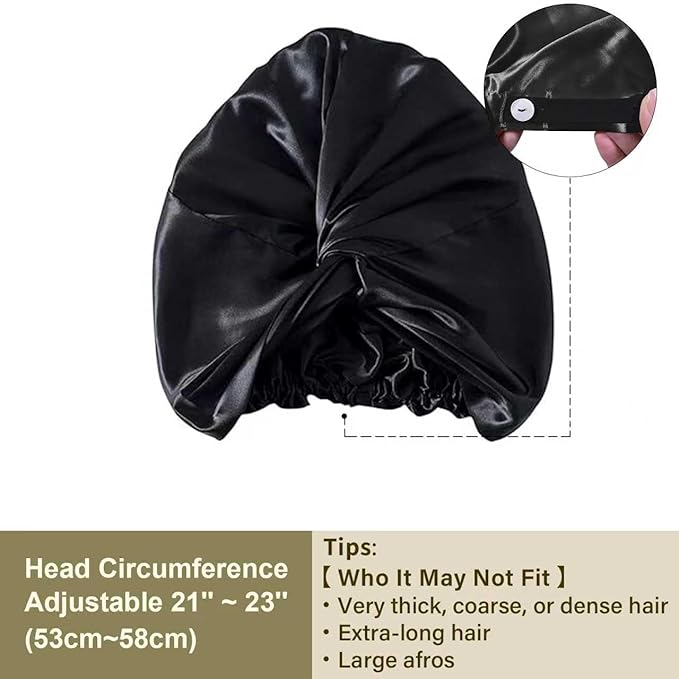 ZIMASILK 22 Momme Adjustable 100% Mulberry Silk Bonnet for Sleeping Women, Silk Hair Wrap for Hair Protection, That Reduces Falling off (1Pc, Black)