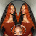 250 Density Curly Lace Front Wigs Human Hair Pre Plucked Hairline Glueless Wig 13x6 HD Lace Frontal Wigs for Women Ginger Orange Colored Ombre Wig Brazilian Virgin Hair 28inch