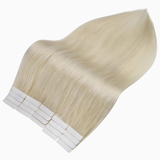 Full Shine Tape in Hair Extensions Human Hair 14 Inch Color 60 Blonde Hair Extensions Tape in Remy Hair Seamless Tape in Extensions 50G Brazilian Real Human Hair Silky Straight Thick Ends 20 Pcs