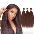 Brown Yaki Straight Human Hair Bundles Chocolate Brown Kinky Straight Bundles 18 20 22 Inch Grade 8A Brazilian Virgin Remy Hair Extensions Double Weft Real Color 4 Hair Weave